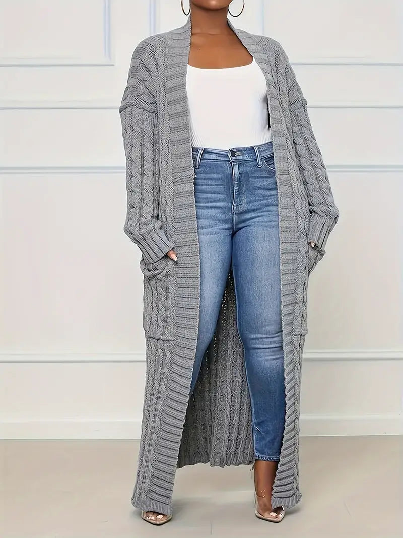 Addalla - Gemütlicher Chic Plus Langarm Jacquard-Strickjacke Pullover mit Taschen